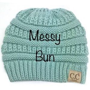 Kids Mint Messy Bun C.C Beanie